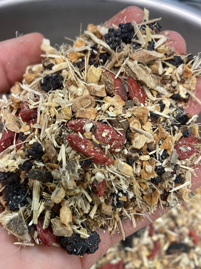 Hand holding a mix of dried herbs and spices