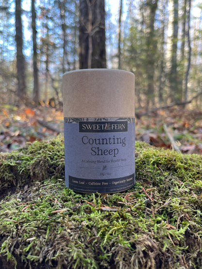 Herbal Tea Counting Sheep on a mossy stump