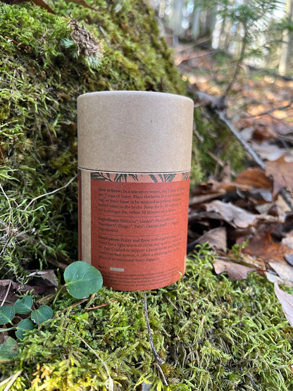 Back of Hearts Ease tea sitting in a bed of moss